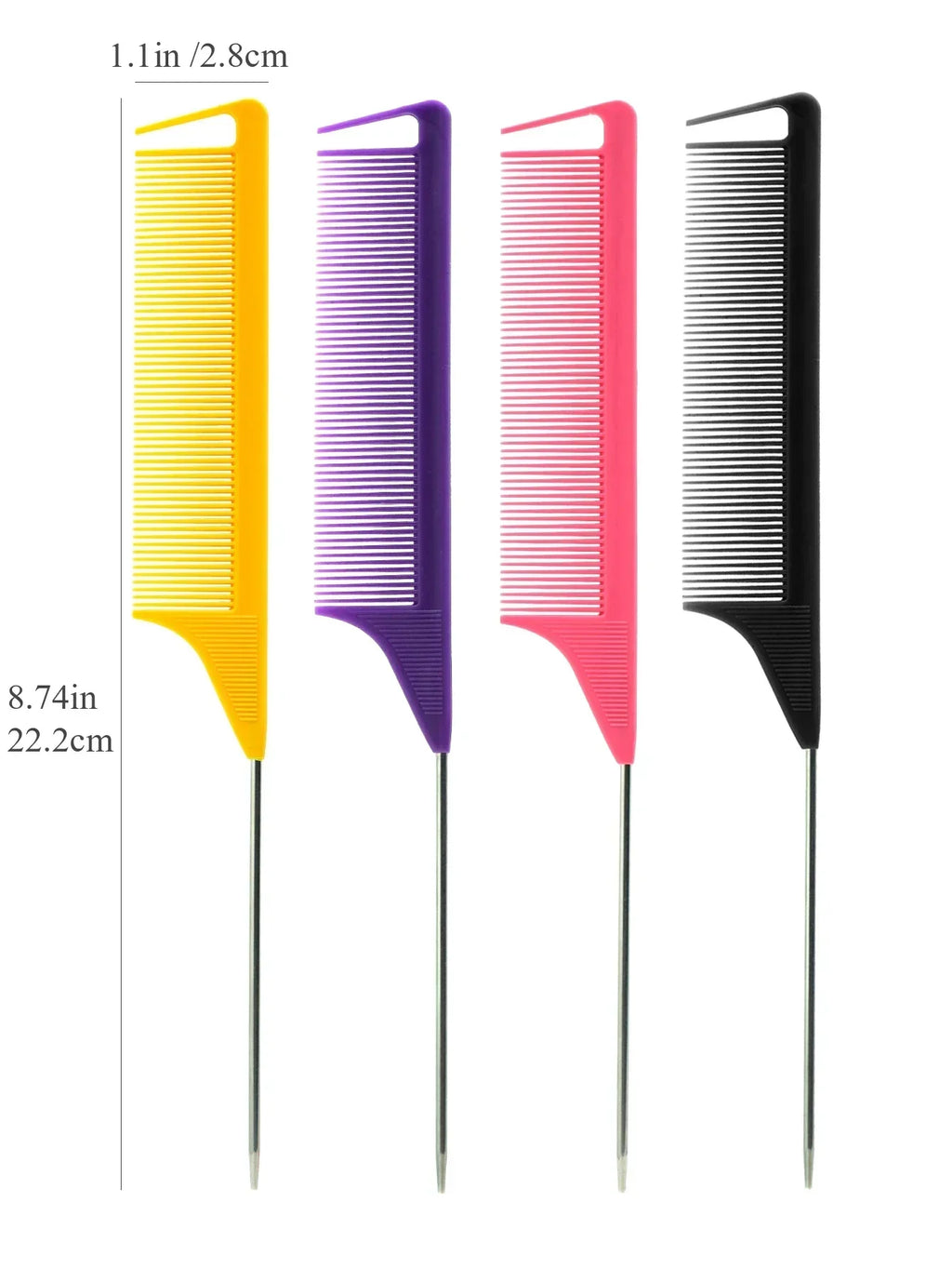 Anti-Static Rat Tail Comb | Steel Pin Pointed Salon Hair Comb Rat Tail Comb QXL M12 Multi-4Pcs