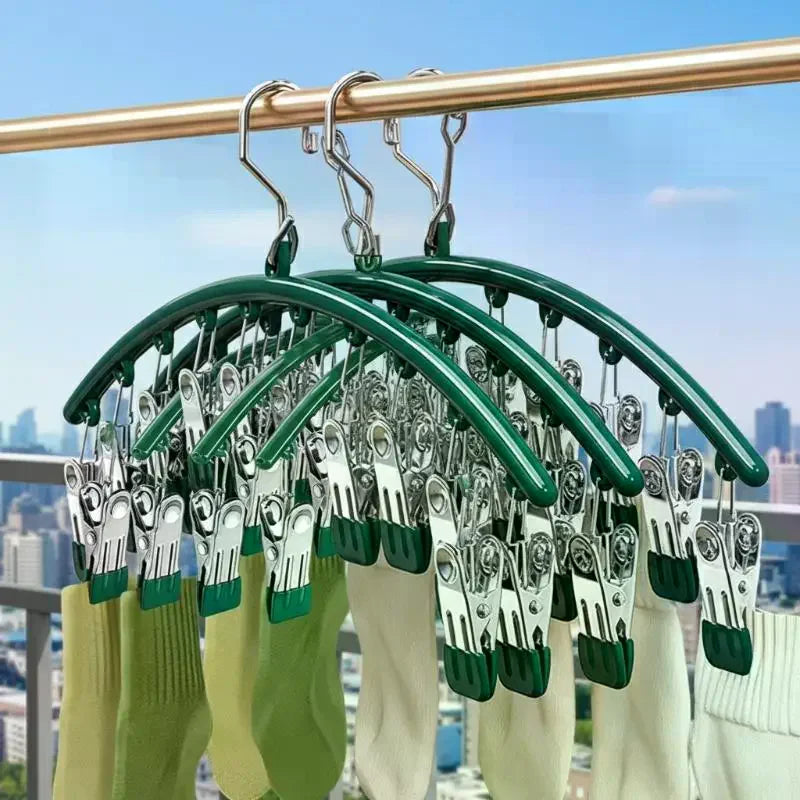 10-Clip Stainless Steel Sock & Clothes Drying Rack | Windproof Clothes Drying Rack QXL