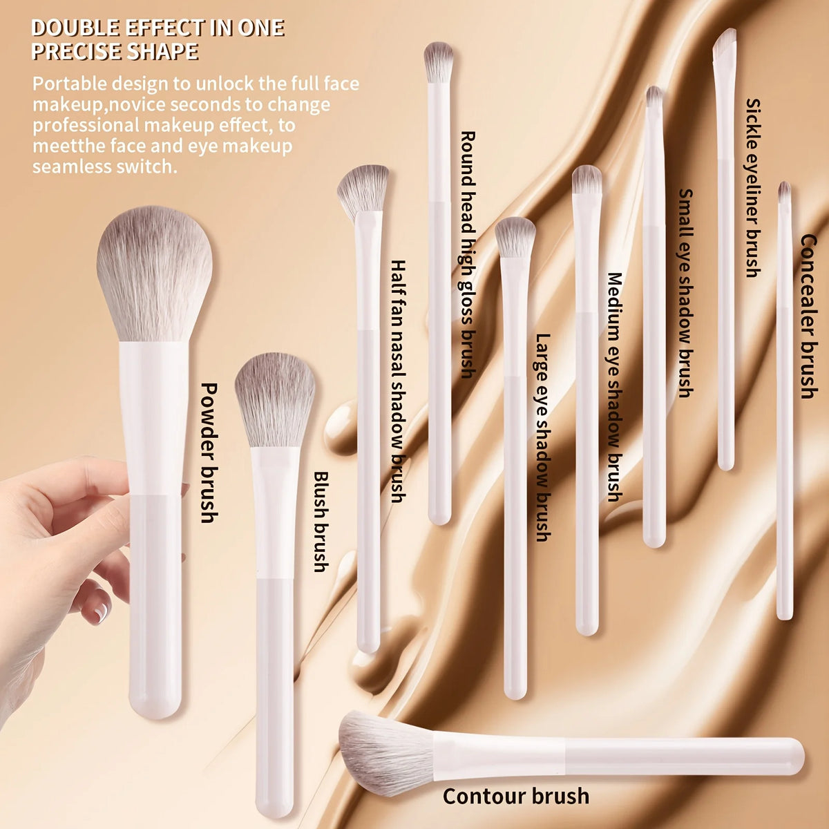 LUXEBLEND 10-Pc Beginner Makeup Brush Set with Storage Bag Makeup Brush Set QXL