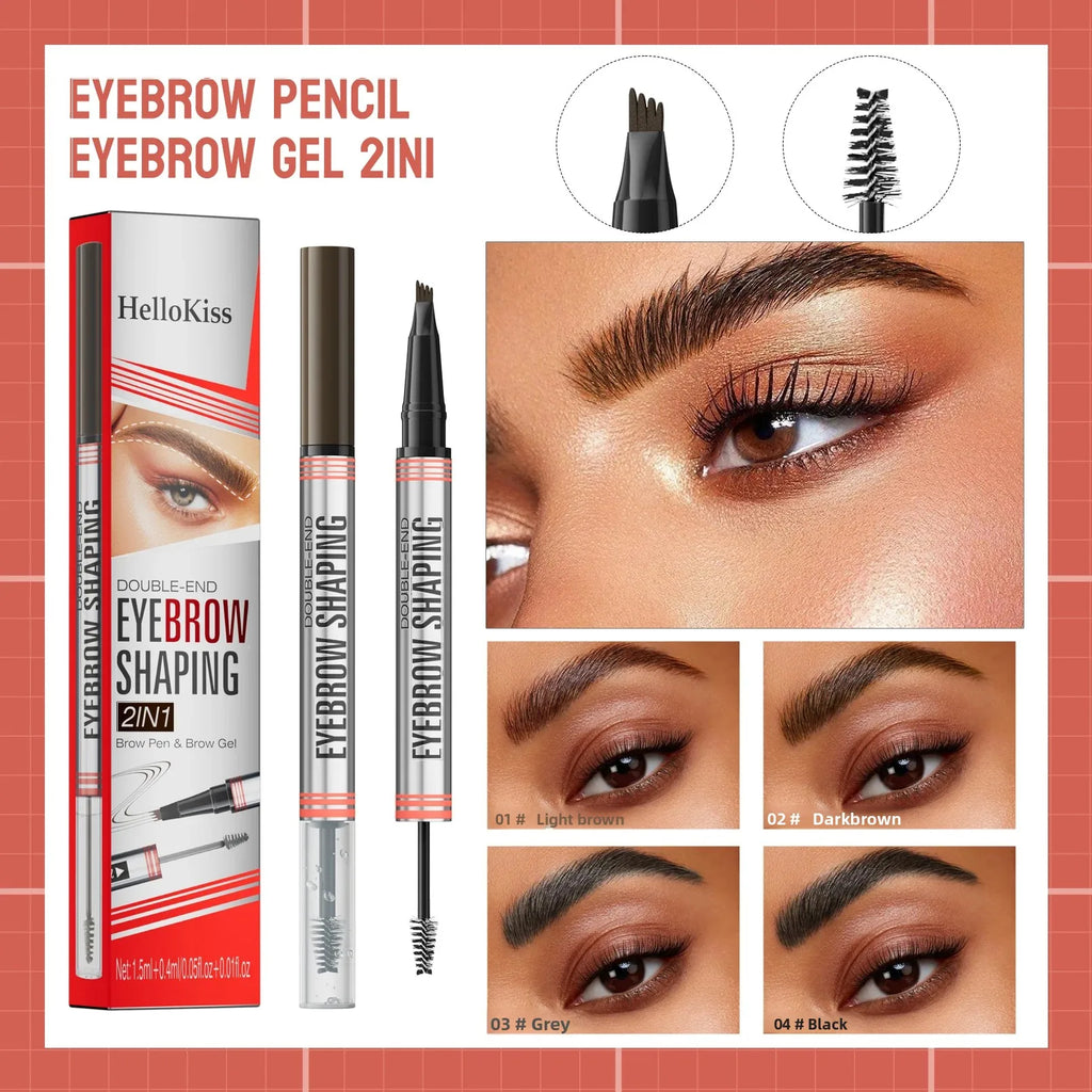 Hellokiss 2-in-1 Double-End Liquid Eyebrow Pencil 4-Tip Liquid Eyebrow Pencil QXL