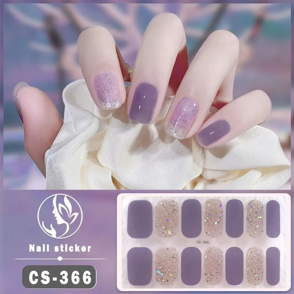 Foil Glitter Semi-Cured Gel Nail Wraps | 14-Tip Stickers Gel Nail Wraps QXL