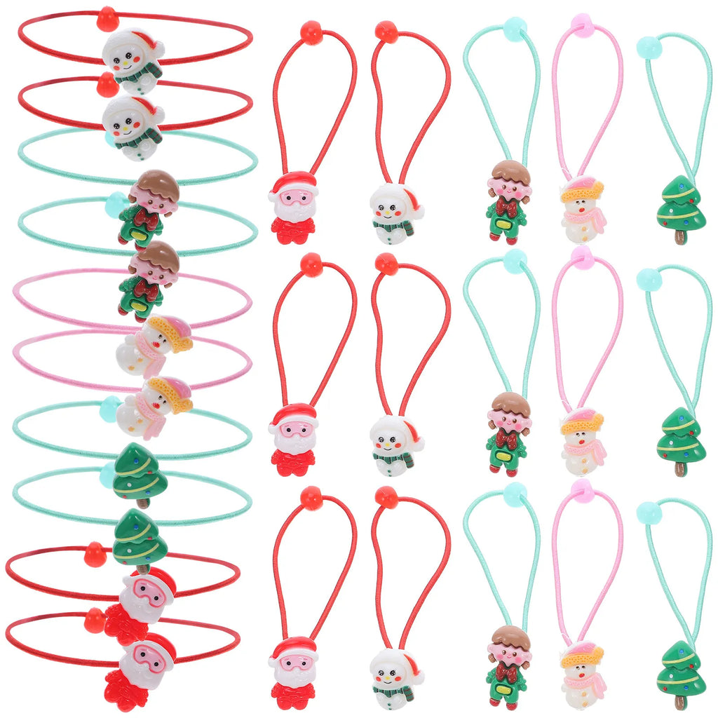30-Pack Christmas Hair Ties for Kids | Santa & Snowman Designs Kids Holiday Hair Ties QXL