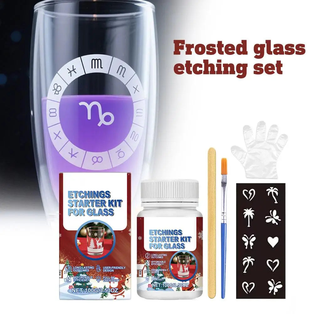 Frosted Glass Etching Kit 100g | 6 Tools for Beginners Glass Etching Kit QXL