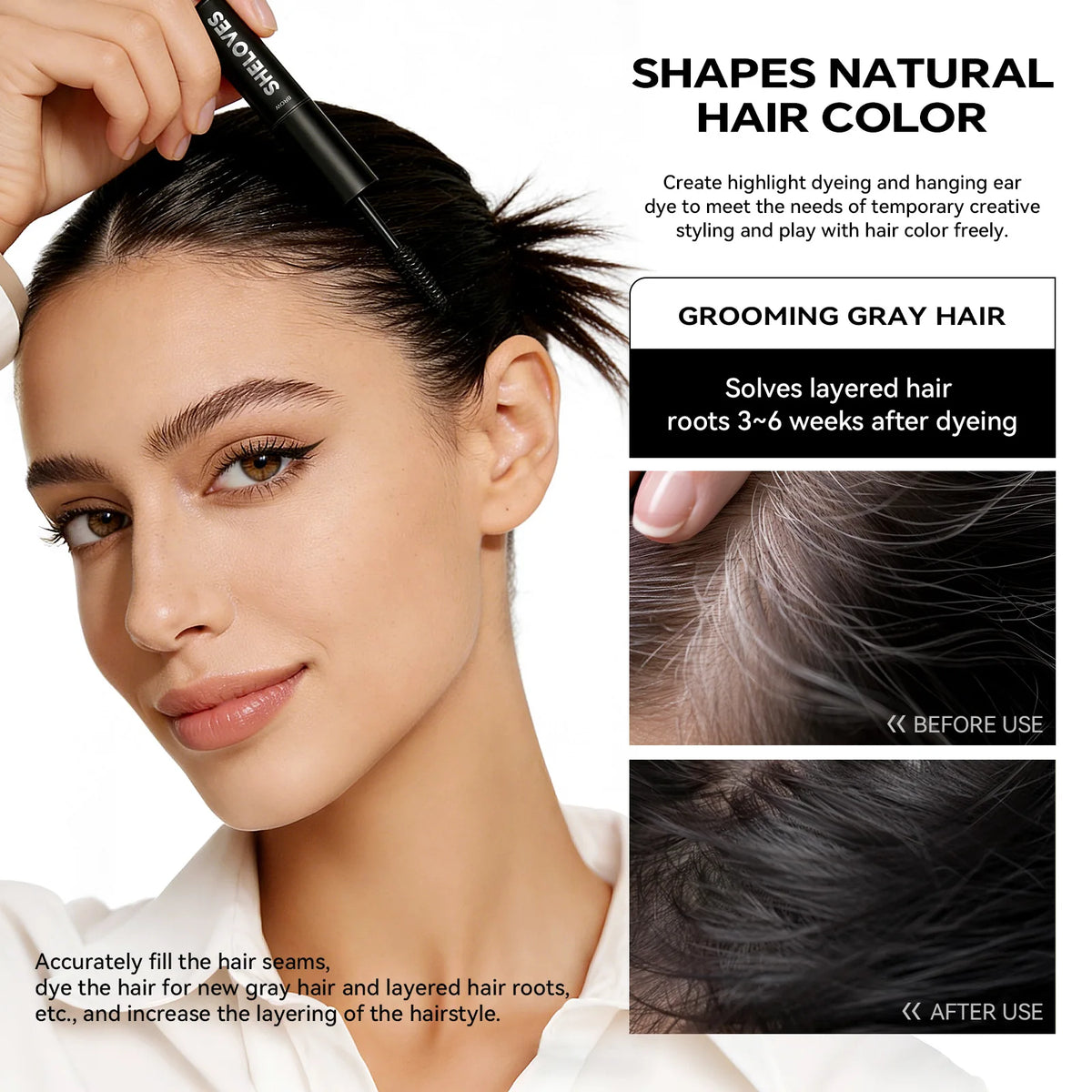 2-in-1 Hairline Pencil & Grey Hair Coverage Pen | Waterproof Hair Colour Pen QXL
