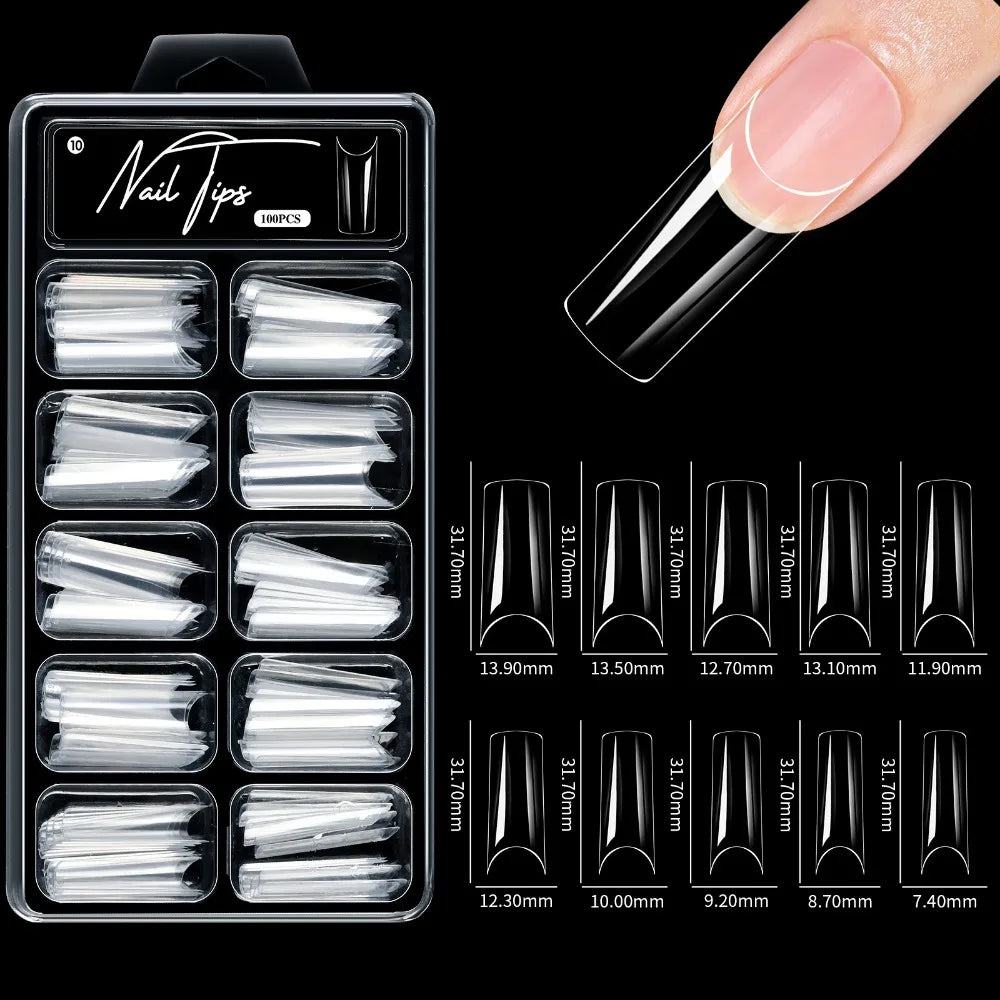 100-Pack Press-On False Nails | Almond Square Coffin Tips Press-On Nail Tips QXL 10