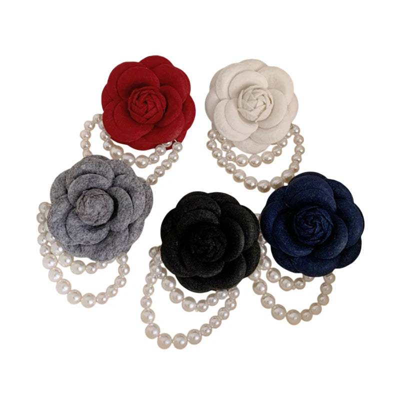 Camellia Pearl Brooch | Retro Floral Pin White Black Red Pink Floral Brooch Pin QXL