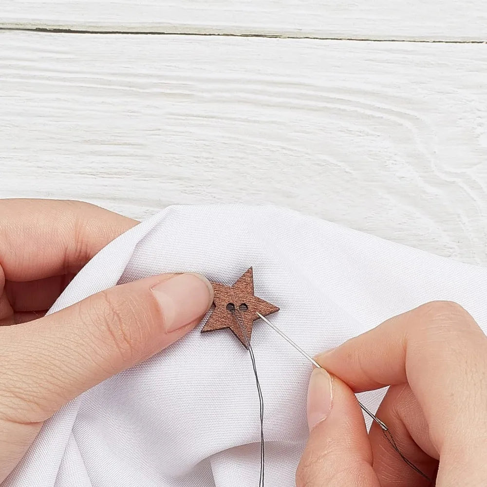 100-Pack Wooden Star Buttons | Vintage 2-Hole Sewing Craft Craft Buttons QXL