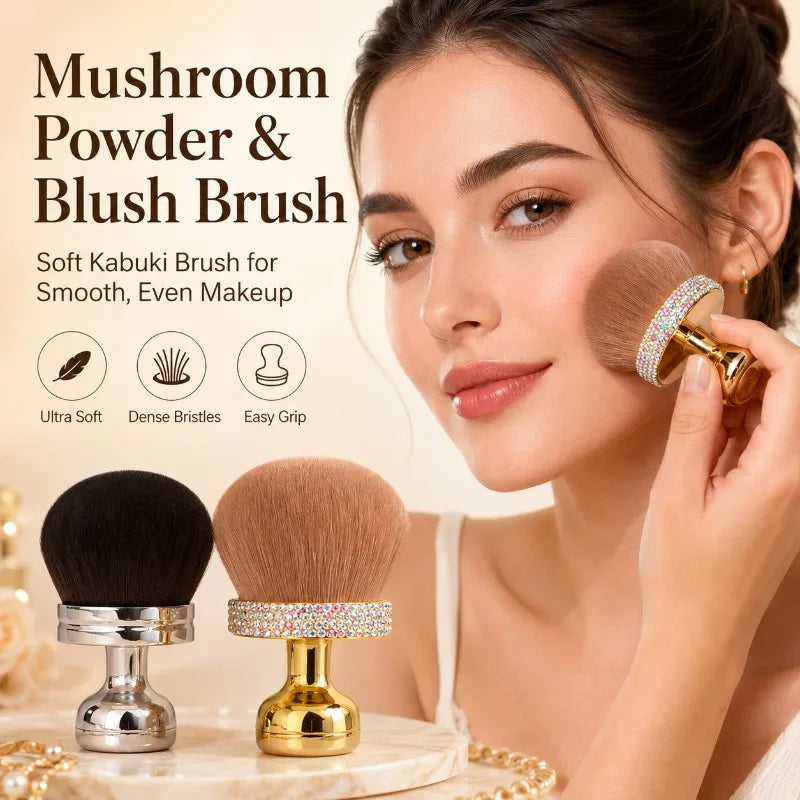 Large Mushroom Kabuki Brush | Powder & Blush Makeup Tool Kabuki Makeup Brush QXL