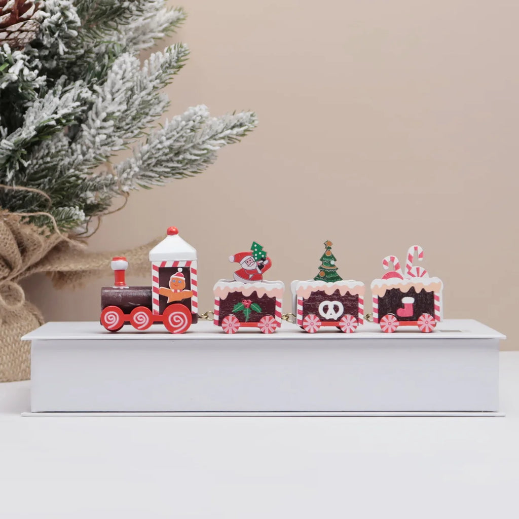 Painted Wooden Christmas Train Table Decoration Set Christmas Decoration QXL style 2