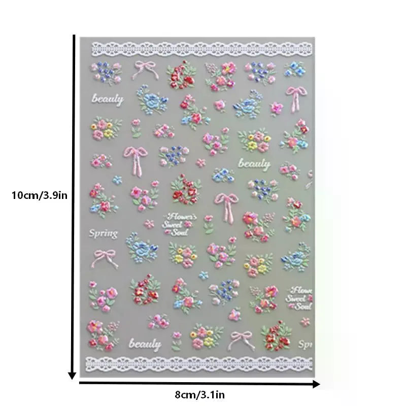 3D Spring Flower & Bow Nail Stickers | Rose Bouquet Decals Nail Art Stickers QXL