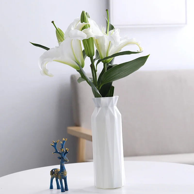Elegant Plastic Vase for Weddings, Festivals & Office Decor Decorative Vase QXL White A