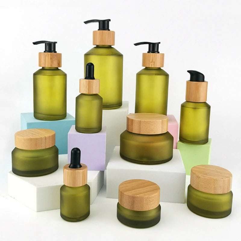 Bamboo Green Glass Refillable Cosmetic Bottles | 10–120ml Refillable Cosmetic Bottle QXL