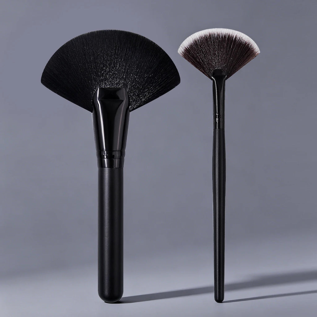 KOSSHOW 2-Pc Fan Makeup Brush Set – Highlight & Powder Fan Makeup Brush Set QXL