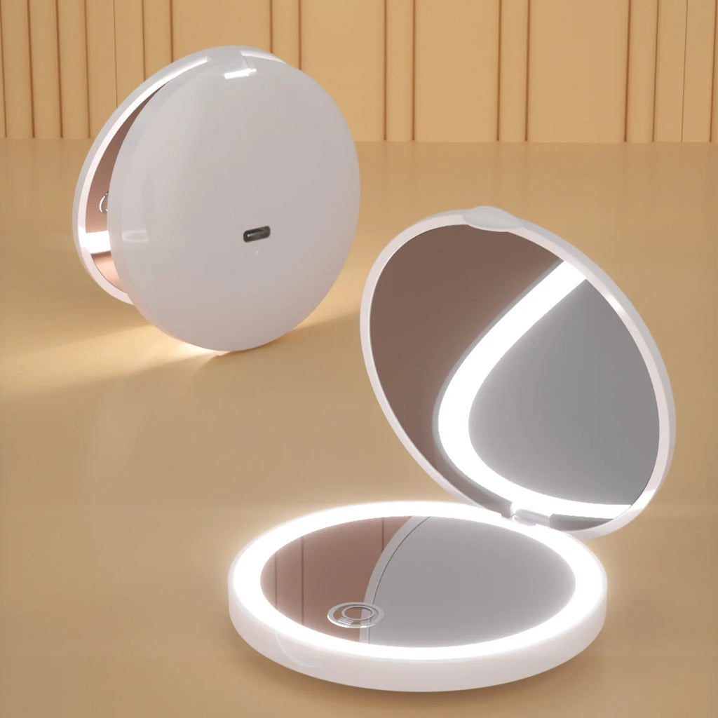 LED Lighted Compact Travel Mirror | 2X/1X Magnifying Pocket Mirror Lighted Compact Mirror QXL