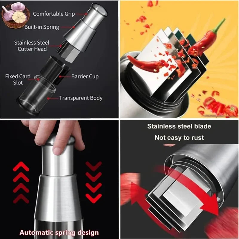 Stainless Steel Garlic Chopper & Onion Press | Manual Veggie Tool Garlic & Vegetable Chopper QXL