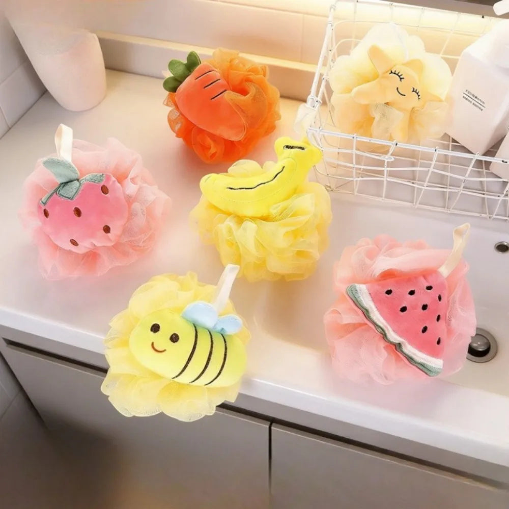Fruit-Shaped Bath Sponge Ball | Soft PE Scrubbing Net Loofah Bath Scrubber Sponge QXL