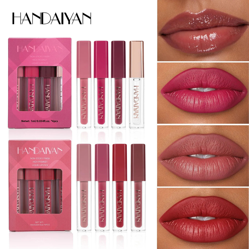 Handaiyan 4-Pc Velvet Liquid Lipstick Set | Matte & Gloss Liquid Lipstick Set QXL