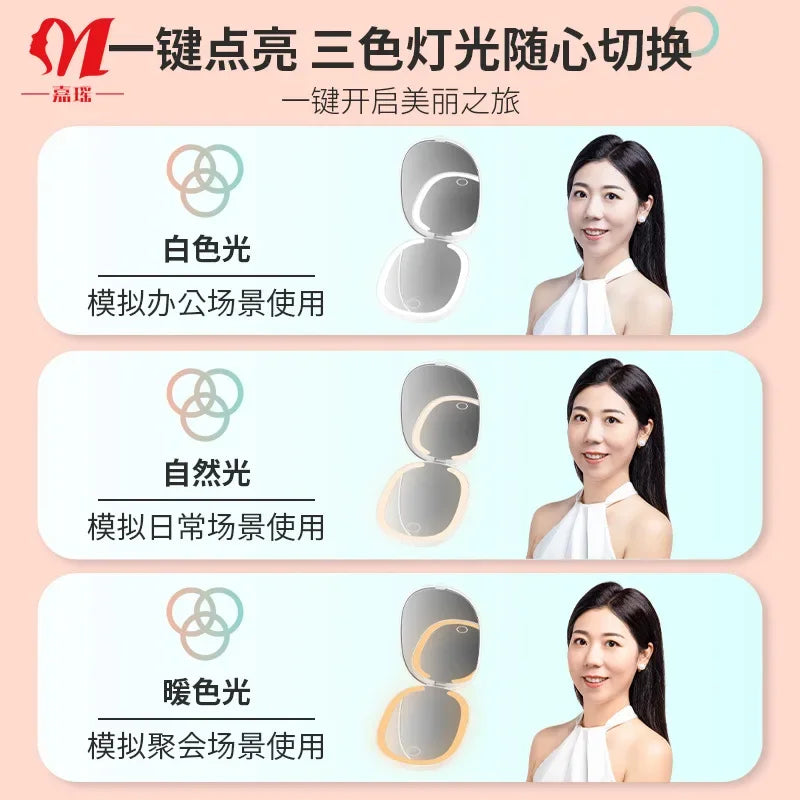 Compact LED Makeup Mirror 1X/3X Magnifying USB Rechargeable LED Compact Mirror QXL