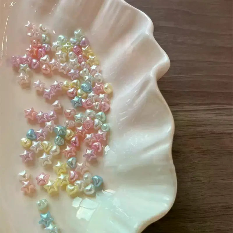 50-Pc 3D Star & Heart Nail Charms | Pearlescent Kawaii Nail Art Nail Art Charms QXL