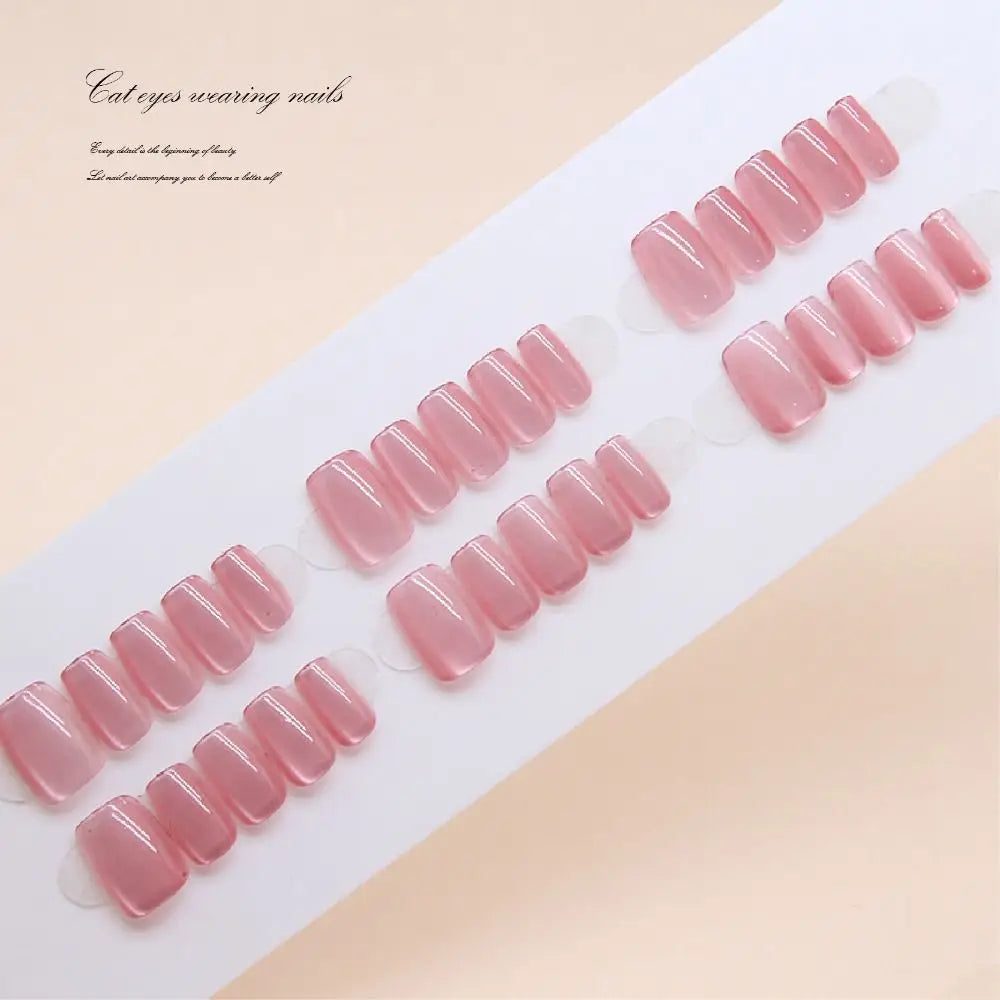 24-Pack Short Ballerina Press On Nails | French Cat Eye Tips Press On Nails QXL