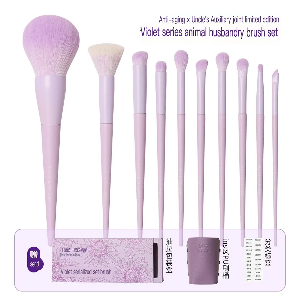 Violet 10-Pc Super Soft Makeup Brush Set | Full Face Kit Makeup Brush Set QXL Brushes and bag