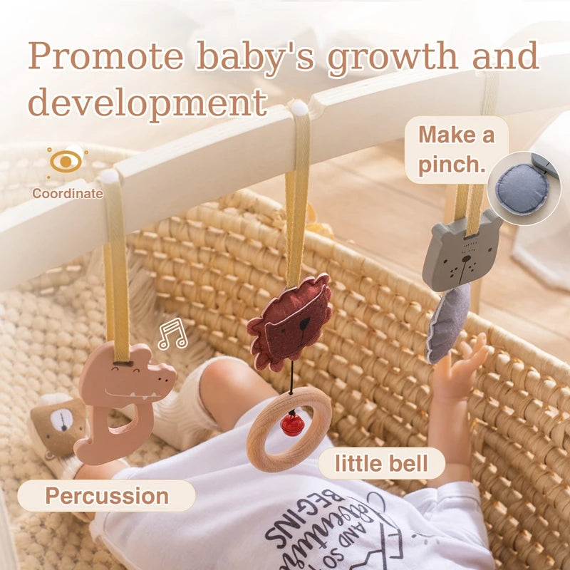 Wooden Baby Play Gym with Rattle Pendants | Sensory Toy Baby Play Gym QXL