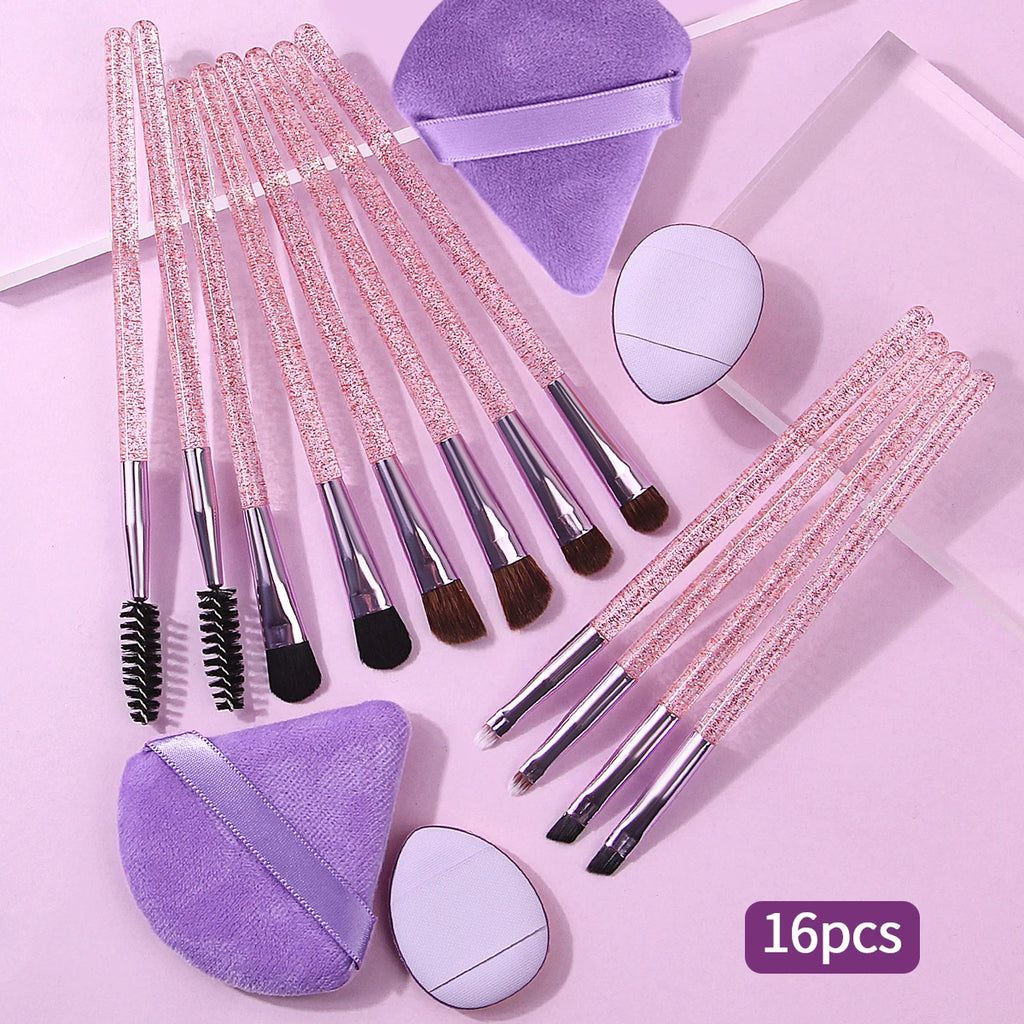 16-Piece Eye Makeup Brush Set with Powder Puffs – Purple Eye Makeup Brush Set QXL PURPLE
