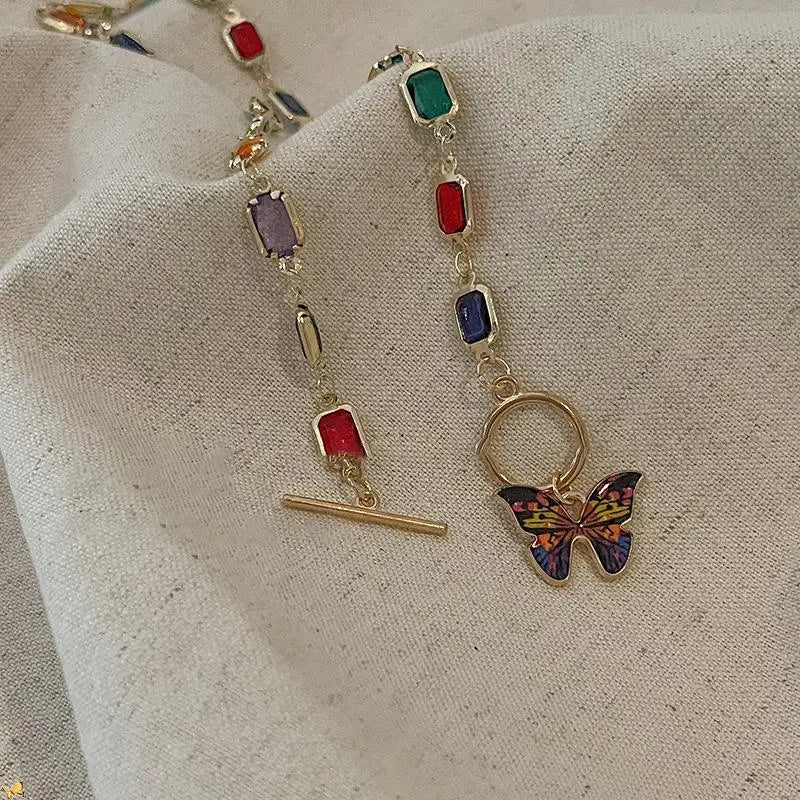 Retro Butterfly Rainbow Crystal Choker Necklace | Boho Pendant Crystal Pendant Necklace QXL