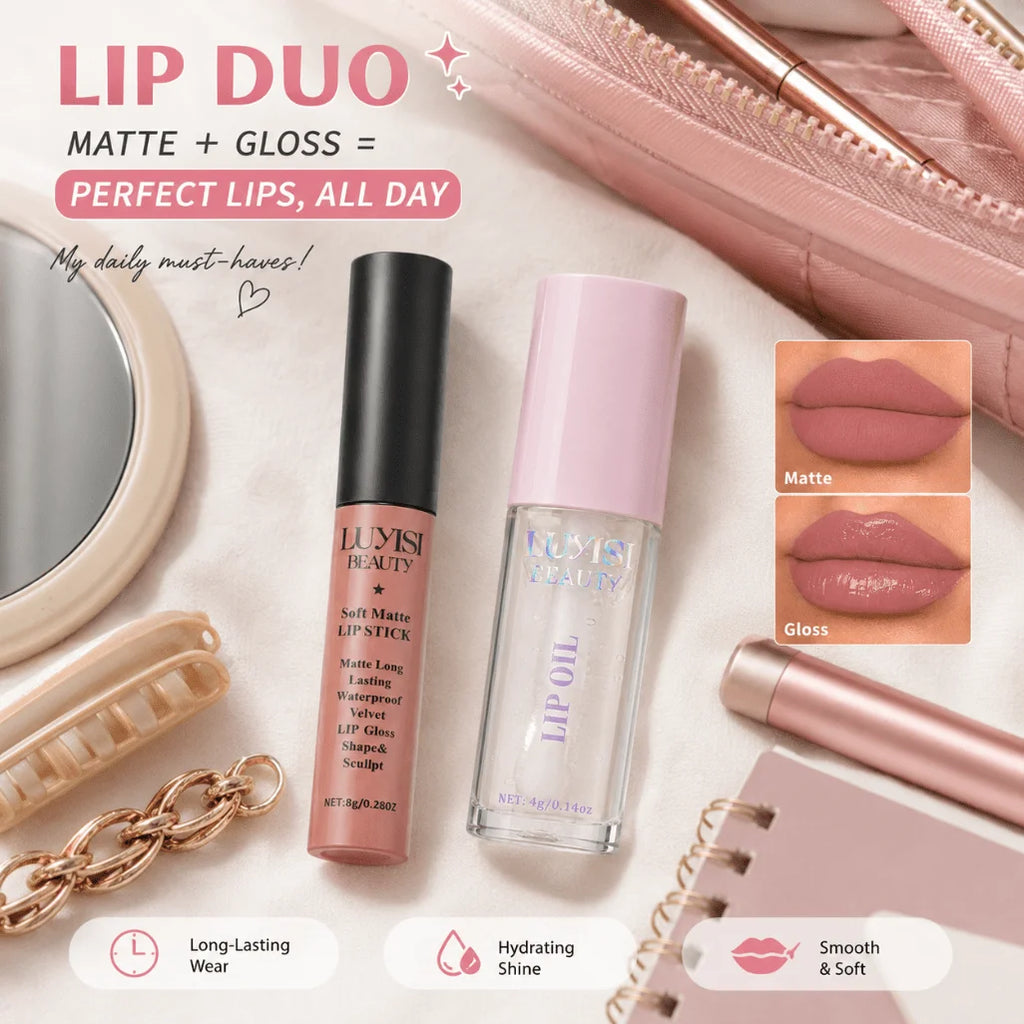 Lip Glaze & Lip Oil Combo | Hydrating Glass-Shine Lip Gloss Set Lip Gloss Set QXL