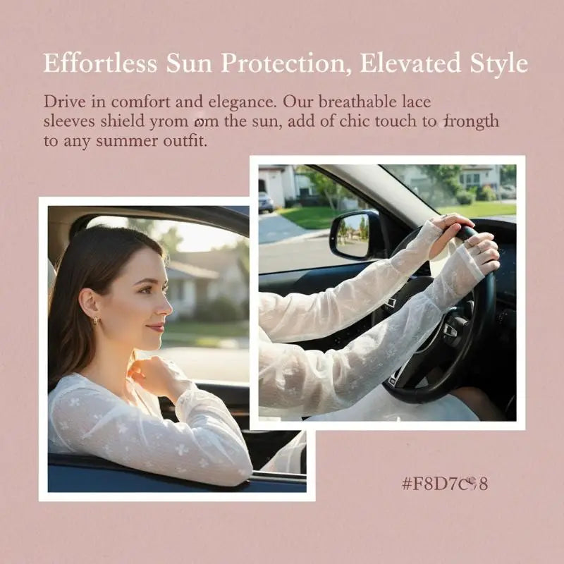 Women's UPF 50+ Fingerless Lace Mesh Sun Arm Sleeves Sun Arm Sleeves QXL