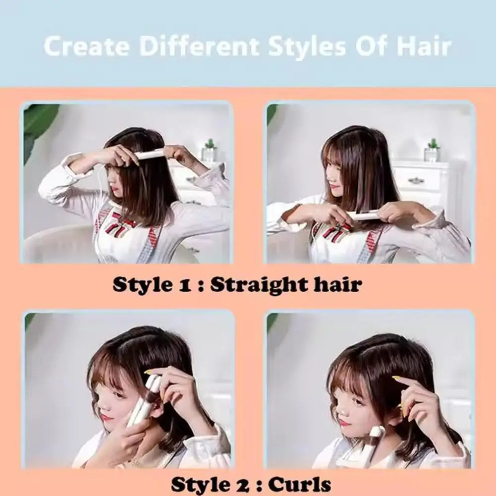 Mini 2-in-1 Hair Straightener & Curler | Portable Bangs Clip Mini Hair Straightener QXL