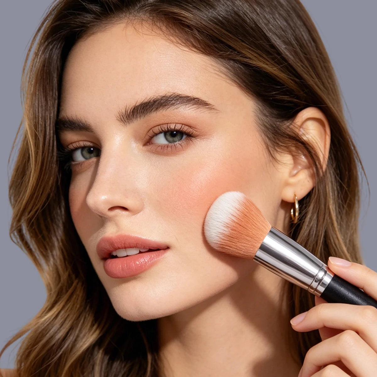 KOSSHOW Blush Brush – Glitter Wood Handle & Ombre Bristles Blush Makeup Brush QXL