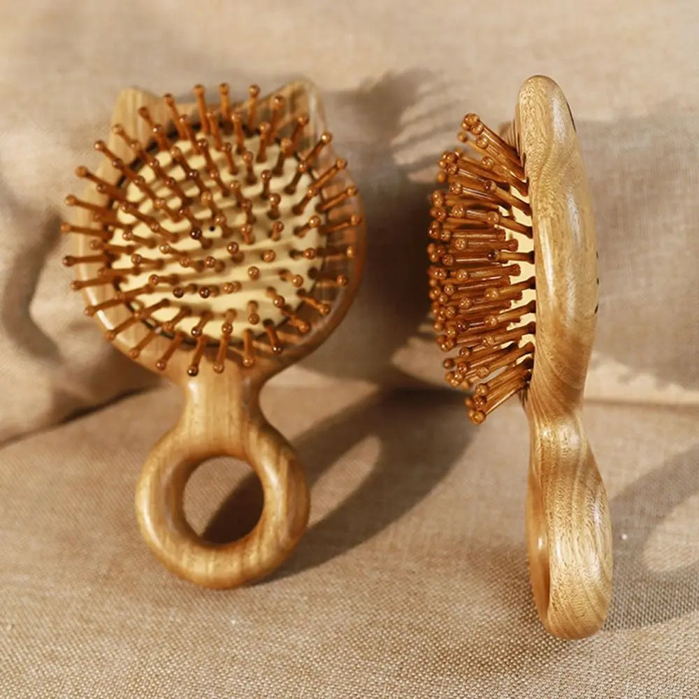 Sandalwood Cat-Shaped Cushion Comb | Anti-Static Wooden Wooden Hair Comb QXL