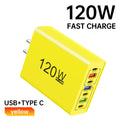 120W 7-in-1 USB-C Fast Wall Charger | PD & Quick Charge 3.0 Multi-Port Wall Charger QXL US Plug Yellow