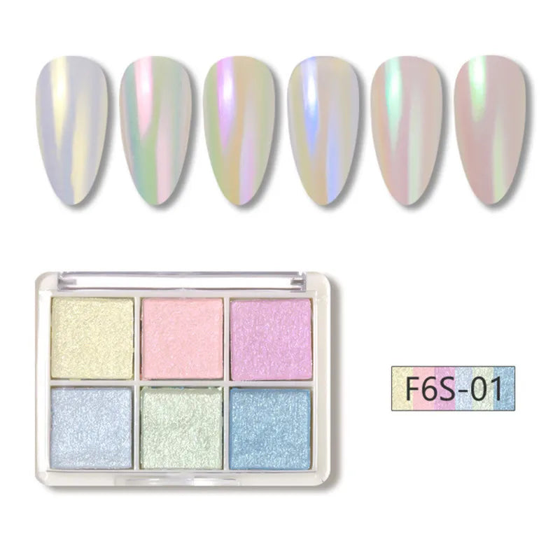 6-Color Solid Magic Mirror Nail Powder | Aurora Chrome Set Mirror Nail Powder QXL