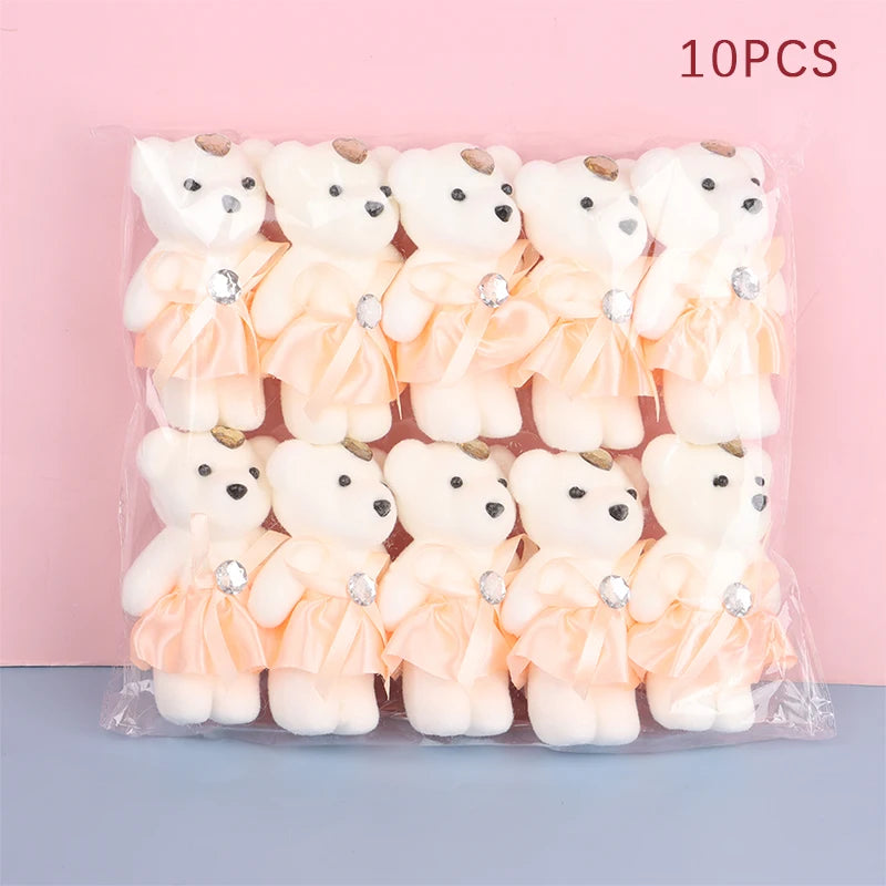 10-Pack Mini Teddy Bear Bouquet Dolls | Party & Gift Decor Plush Bear Bouquet Dolls QXL Champagne