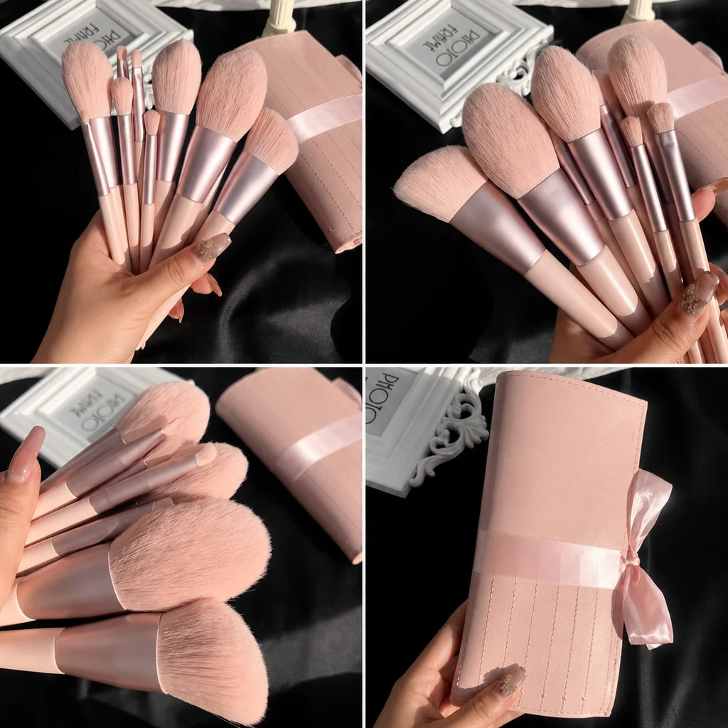 11-Piece Pink Makeup Brush Set with Storage Bag | Soft Bristles Makeup Brush Set QXL