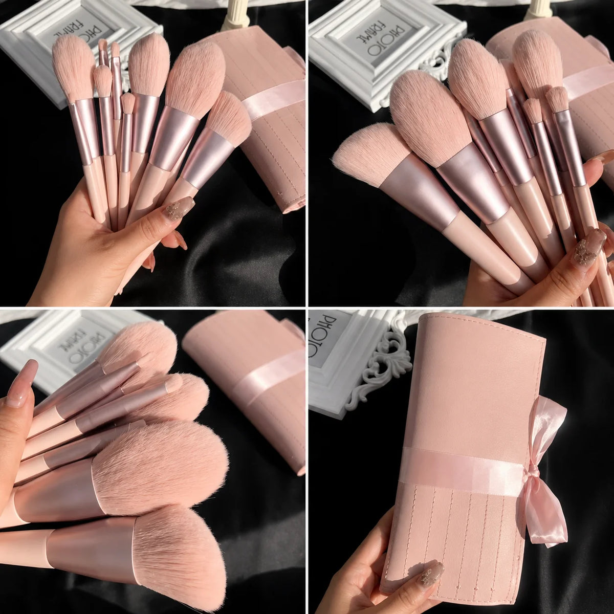 11-Piece Pink Makeup Brush Set with Storage Bag | Soft Bristles Makeup Brush Set QXL