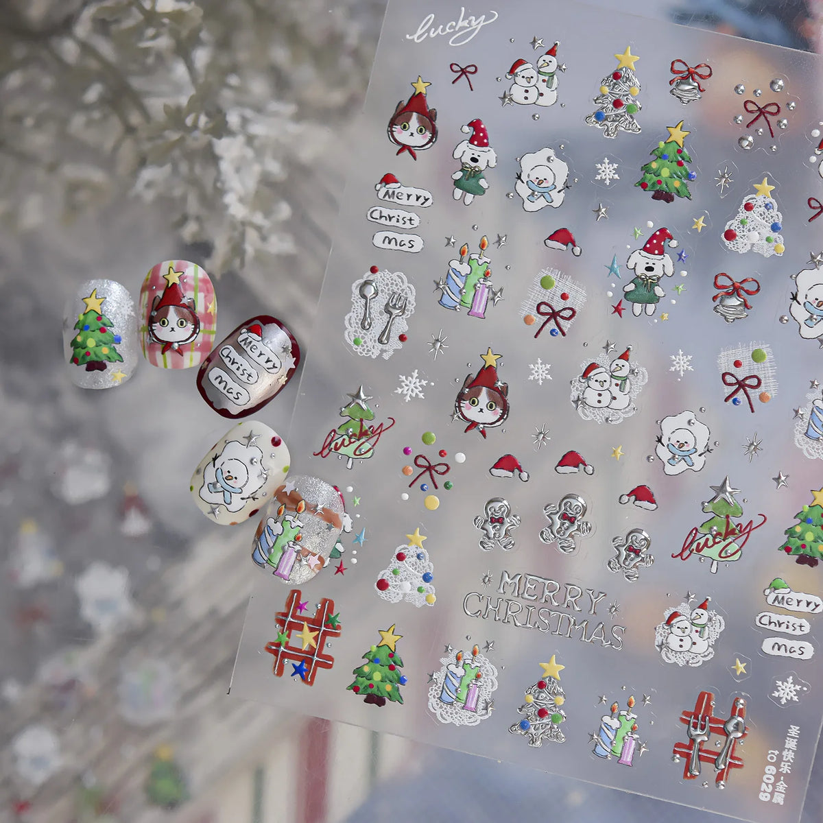 5D Christmas Nail Stickers | Snowman, Cat & Xmas Tree Decals Nail Stickers QXL