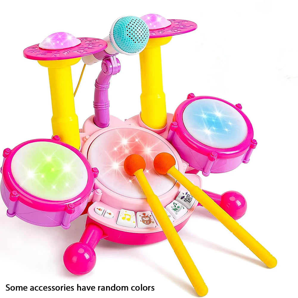 Kids Electric Drum Kit with Mic & Sticks | Ages 3–6 Gift Kids Drum Kit QXL Pink
