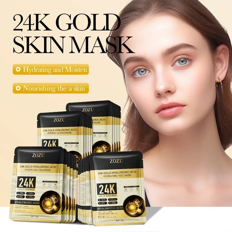 SADOER 20-Pack Gold Hyaluronic Acid Face Masks | Moisturizing Hydrating Sheet Mask QXL