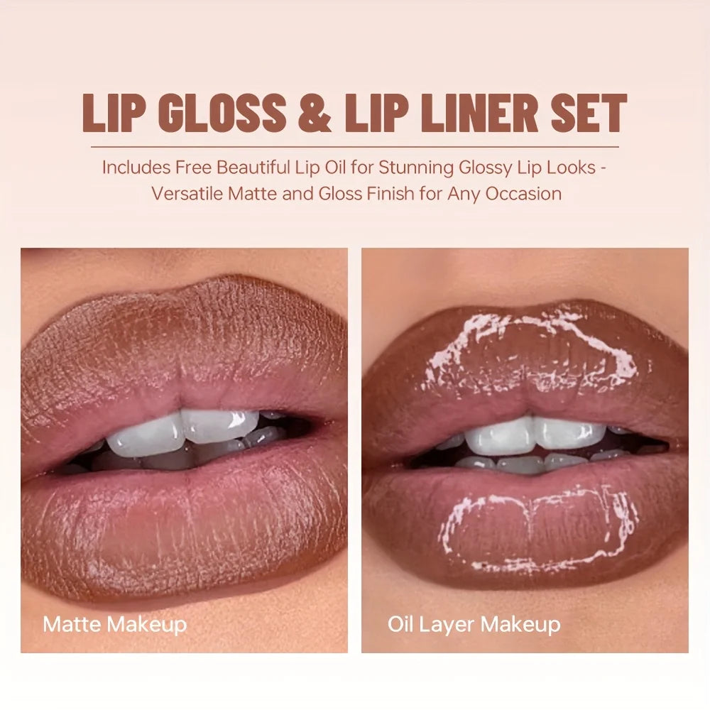 3-Piece Ombre Lip Kit – Liner, Gloss & Lip Oil | Nude Shades Lip Makeup Kit QXL