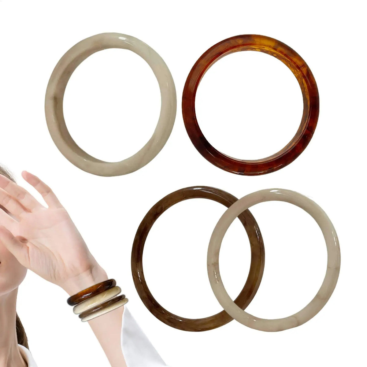 4-Pack Marble Resin Bangle Bracelets | Vintage Korean Fashion Resin Bangle Set QXL
