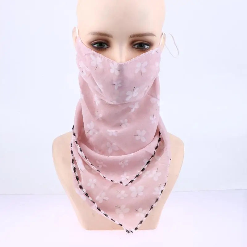 Women's Floral Chiffon Sun Scarf Face Mask | Ice Silk Bandana Sun Protection Scarf QXL