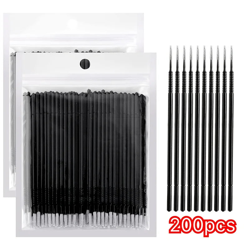 200-Pack Disposable Micro Brushes for Eyelash Extensions Lash Extension Applicators QXL black