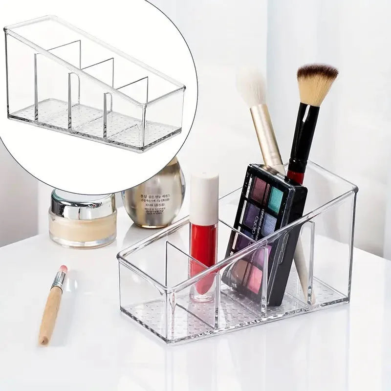 4-Grid Clear Acrylic Makeup Brush Holder for Vanity