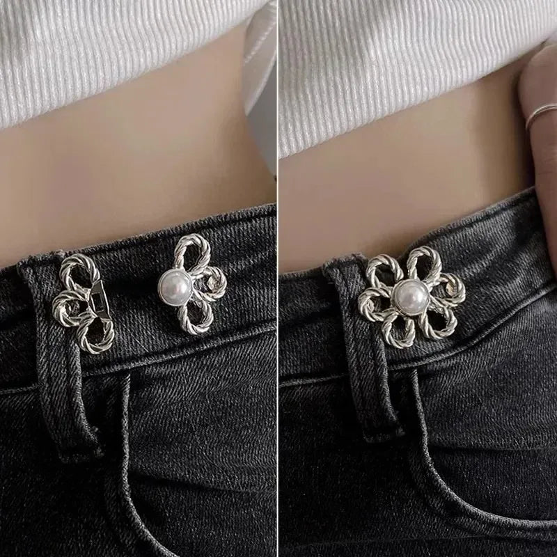 2-Pack Flower Print Adjustable Waist Buttons for Jeans & Pants Waist Adjuster Button QXL