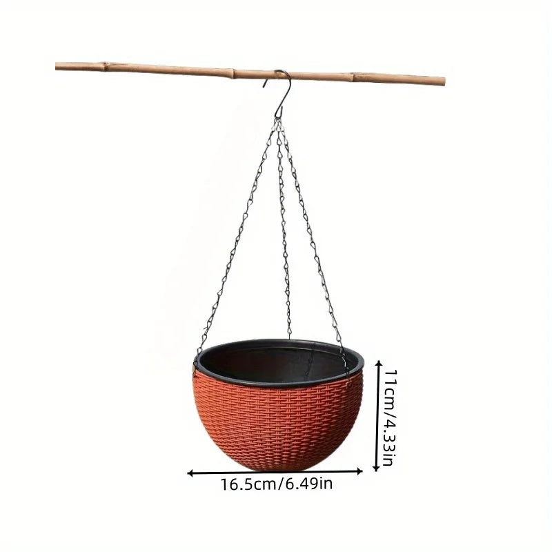 Self-Watering Hanging Planter | Rattan Design | Easy Drain Hanging Planter QXL