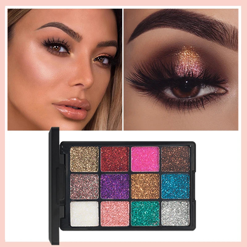 VERONNI 12-Color Glitter Eyeshadow Palette | Diamond & Matte Eyeshadow Palette QXL