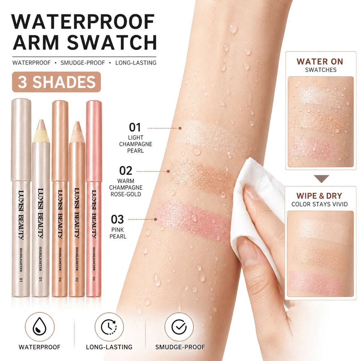 3-Shade Creamy Pearl Highlighter Pencil | Shimmer Glow Stick Highlighter Pencil QXL